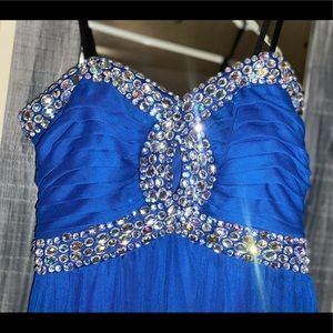 Blue long strapless dress